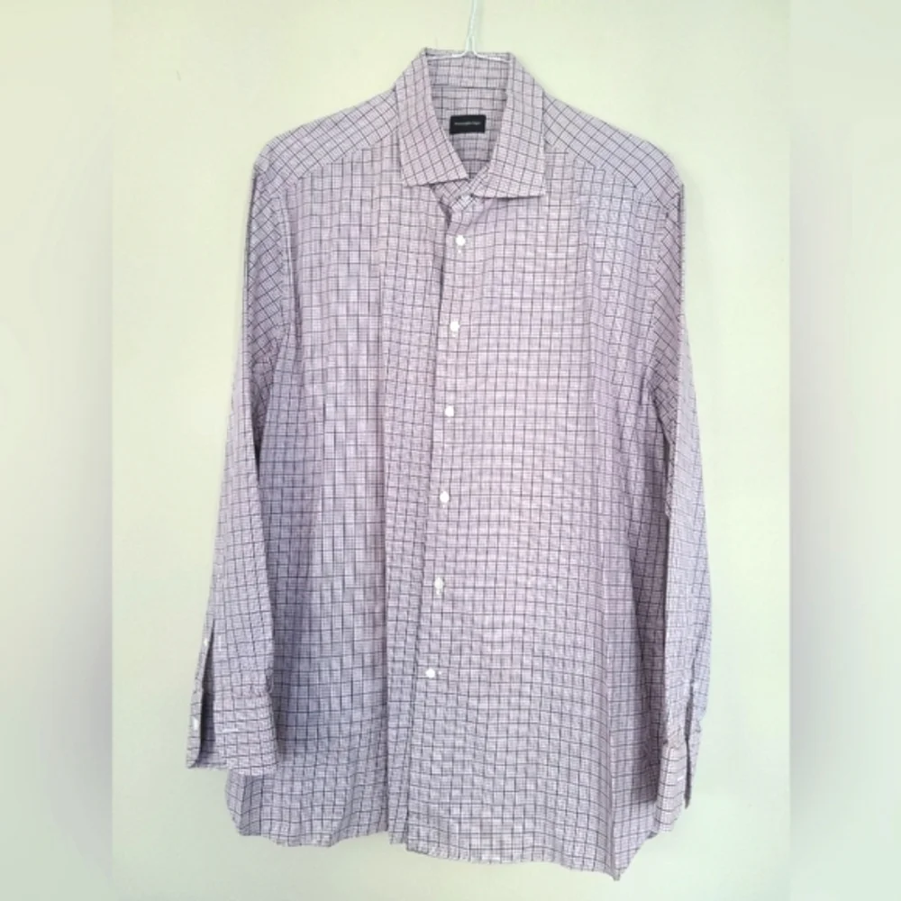 ERMENEGILDO ZEGNA 👕 Plaid Dress Shirt - 2XL, Red/Black/White - Picture 2 of 9